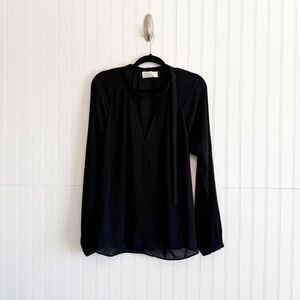 A.L.C Women’s Medium Black Long Sleeve Blouse Keyhole Neckline